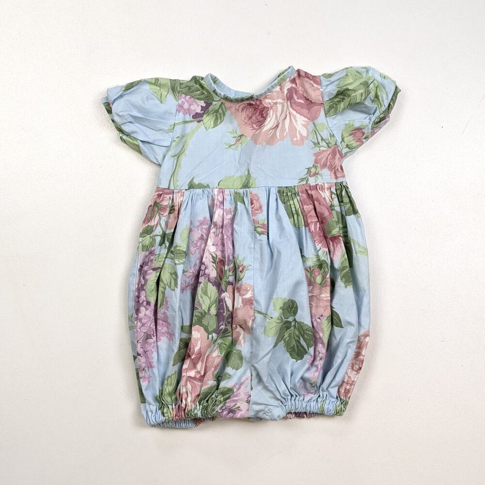 Vintage Bubble Romper Baby Girls Size 12m Three Blind Mice  Blue Floral Spring
